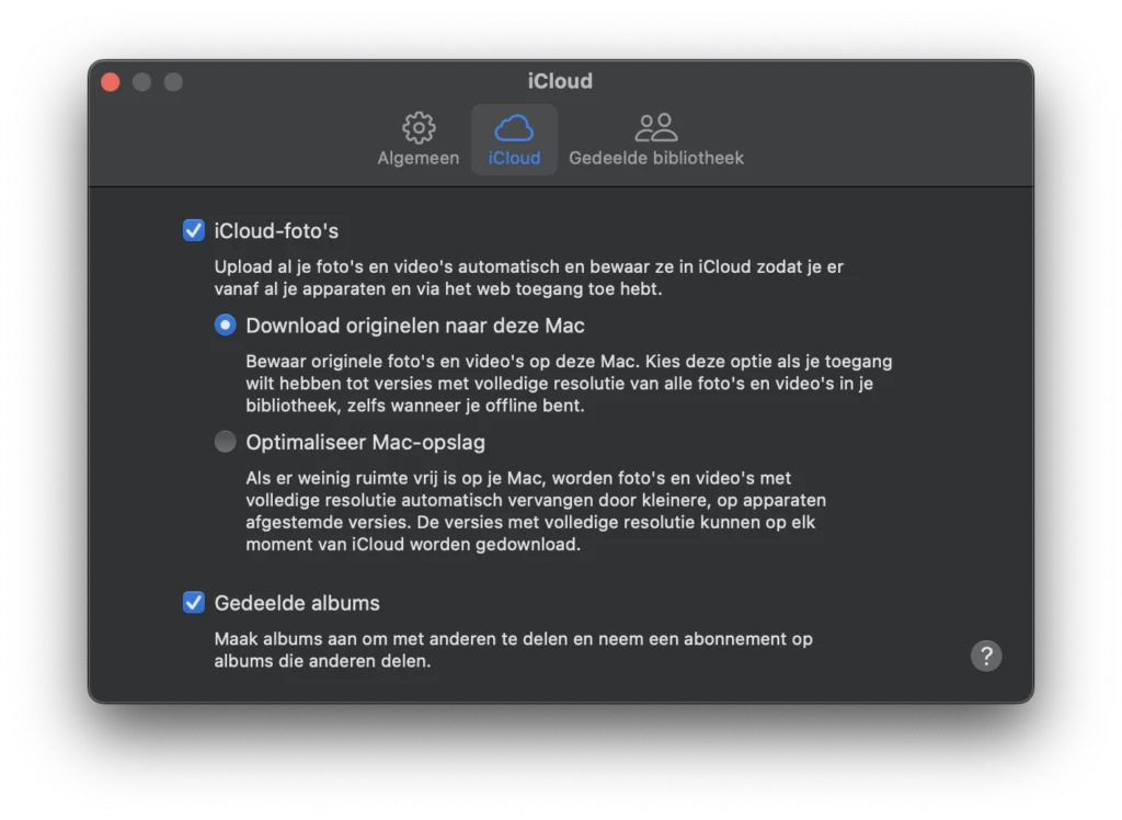 iCloud-foto's instellingen