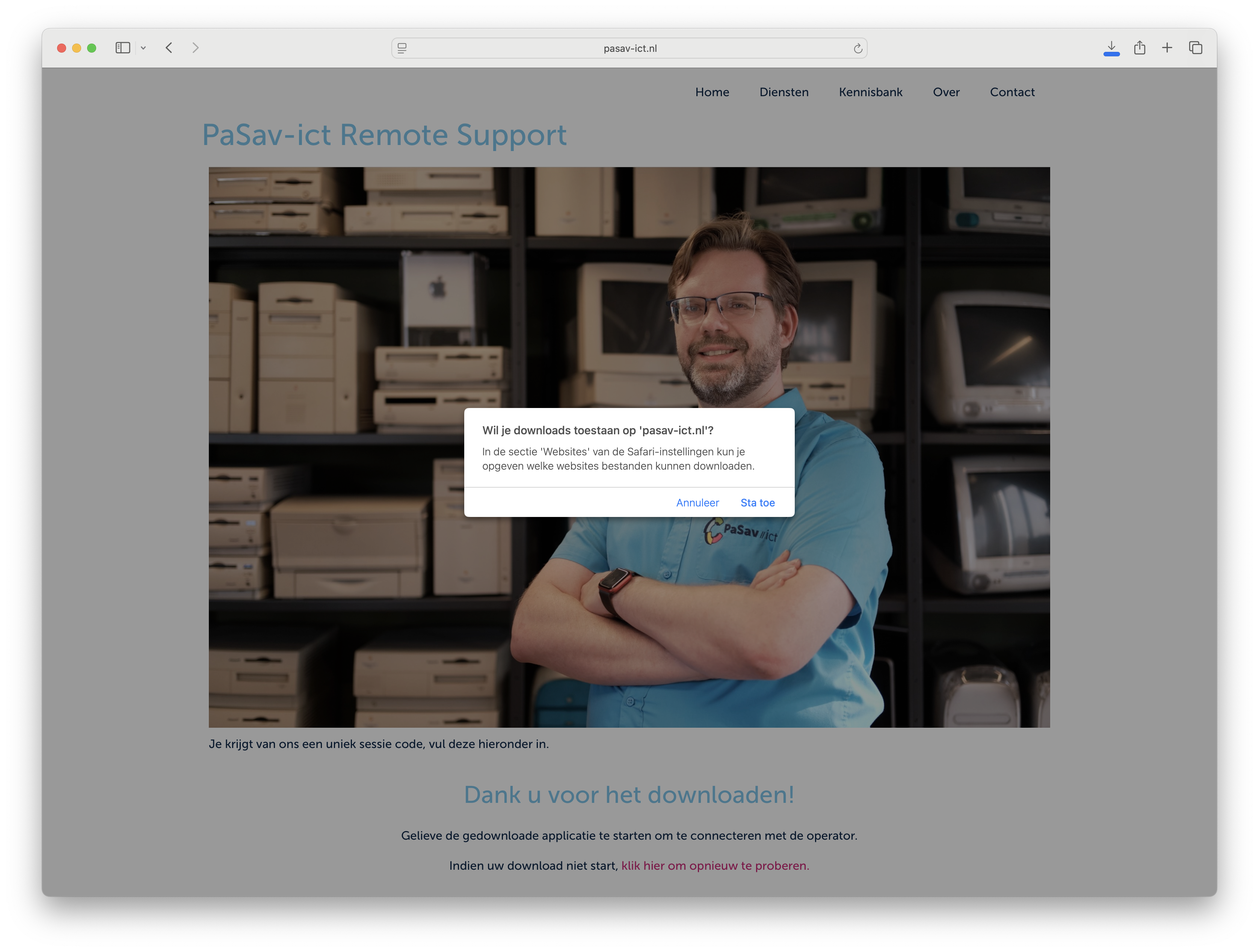 Stap 1: Download toestaan in Safari