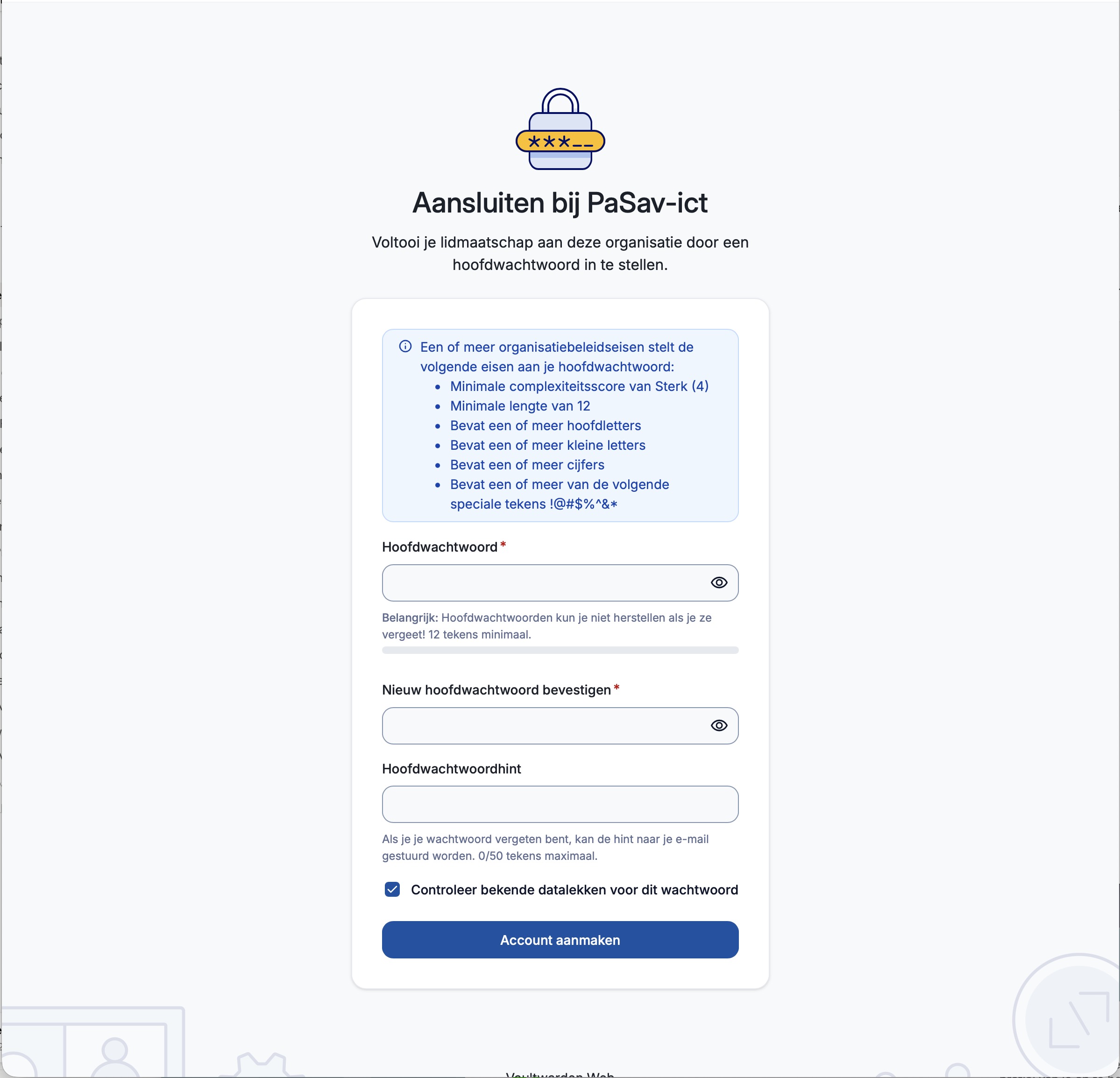 Stap 2: Hoofdwachtwoord instellen